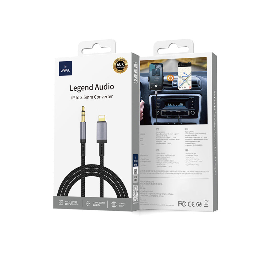 Wiwu Wi-C048 Legend Audio Serisi Lightning to 3.5mm Aux Ses Kablosu 1.5M Siyah
