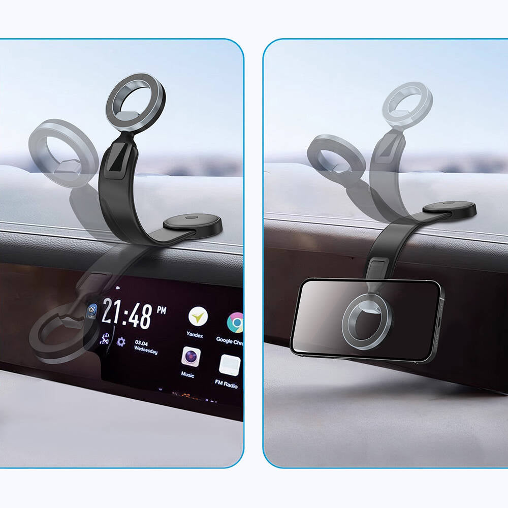 Wiwu Wi-CH053 Mago Serisi Magnetik M-safe Uyumlu Bükülebilen Eğimi ve Düz Zemin Araç Telefon Tutacağı Siyah