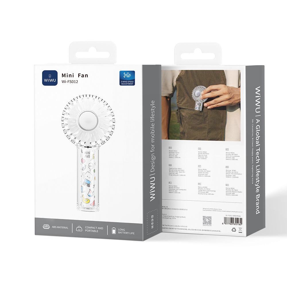 Wiwu Wi-FS012 RGB Işıklı 3 Kademeli Portatif Mini Soğutucu El Fanı Beyaz