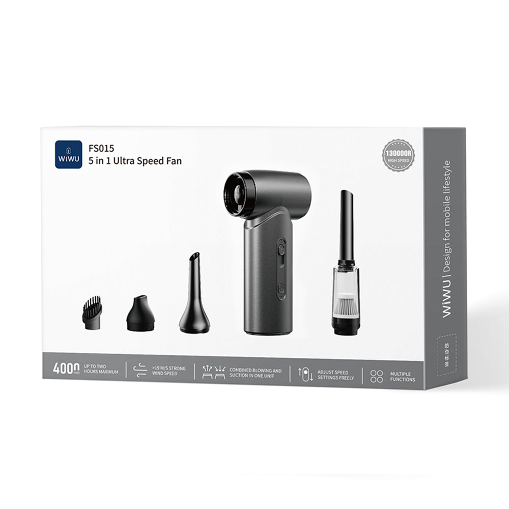 Wiwu Wi-FS015 Üfleme-Emme-Vakumlama ve Şişirme 5in1 Elektrikli Oto Araç Süpürgesi 50000PA Gri