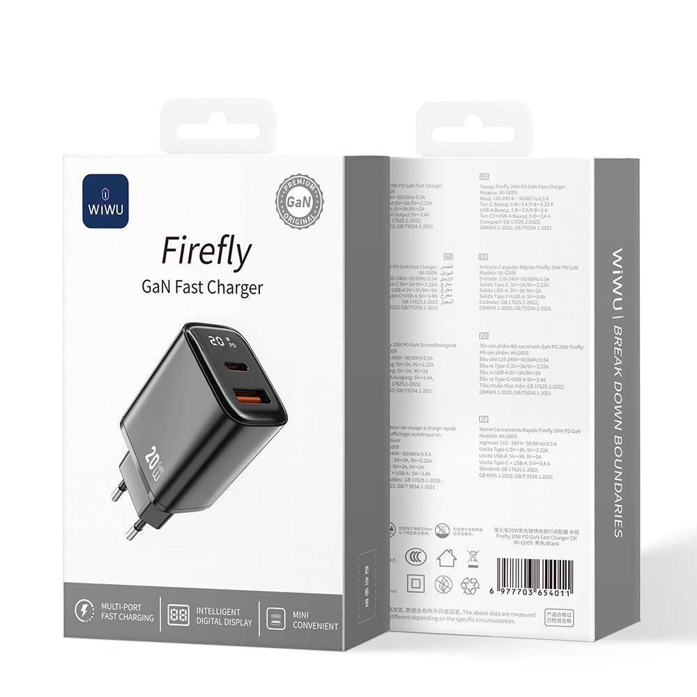Wiwu Wi-G009 Firefly Serisi GaN Tech PD Hızlı Şarj Özellikli Şarj Başlığı 20W Siyah
