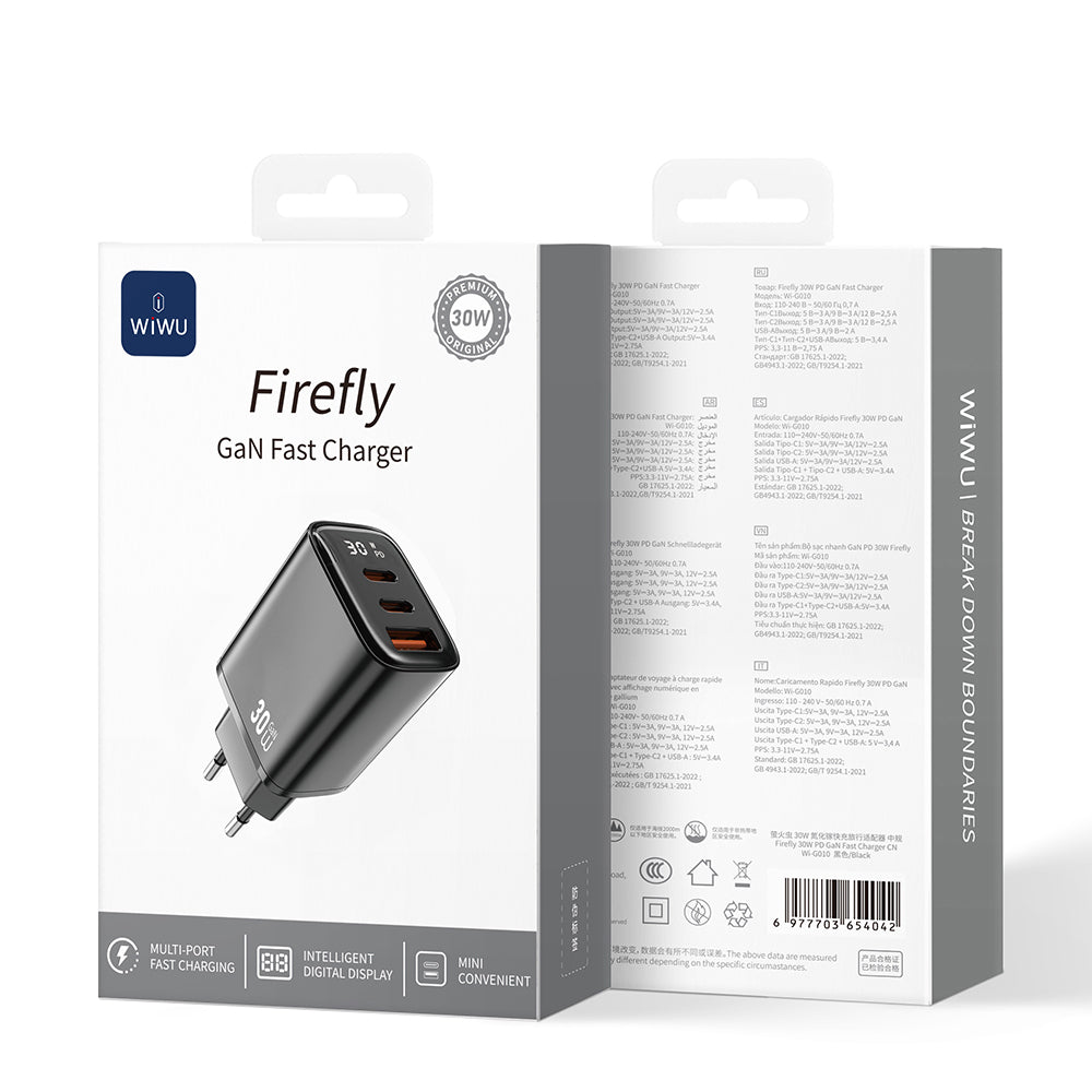 Wiwu Wi-G010 Firefly Serisi GaN Tech PD Hızlı Şarj Özellikli Şarj Başlığı 30W Siyah
