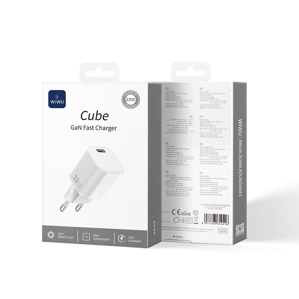 Wiwu Wi-G015 Cube Serisi GaN Tech PD Hızlı Şarj Özellikli Mini Şarj Başlığı 33W Beyaz
