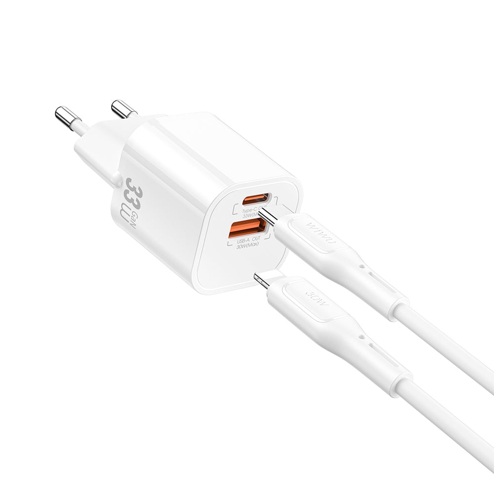 Wiwu Wi-G018 Cube Serisi Type-C to Lightning GaN Tech PD Hızlı Şarj Özellikli Kablolu Şarj Seti 33W Beyaz