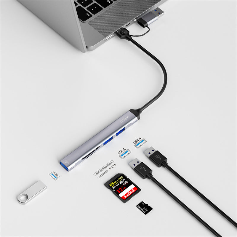 Wiwu Wi-HB003 Zolo Serisi USB3.0 + USB2.0 + SD/TF Bağlantılı Type-C USB-A 5in1 Hub Gri
