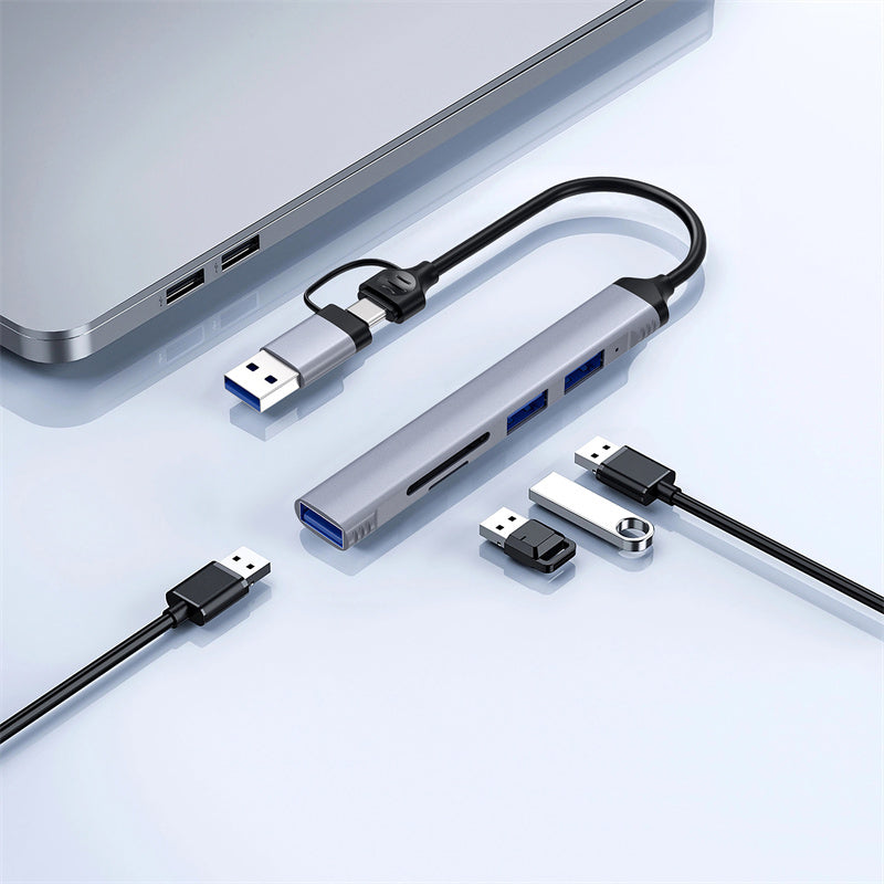 Wiwu Wi-HB003 Zolo Serisi USB3.0 + USB2.0 + SD/TF Bağlantılı Type-C USB-A 5in1 Hub Gri