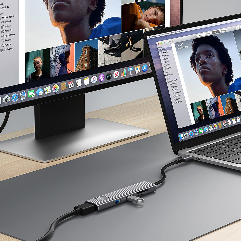 Wiwu Wi-HB8001 Travel Serisi 8in1 HDMI (4K@60Hz) Girişli 100W PD Type-C Hub Bağlantı İstasyonu Gri