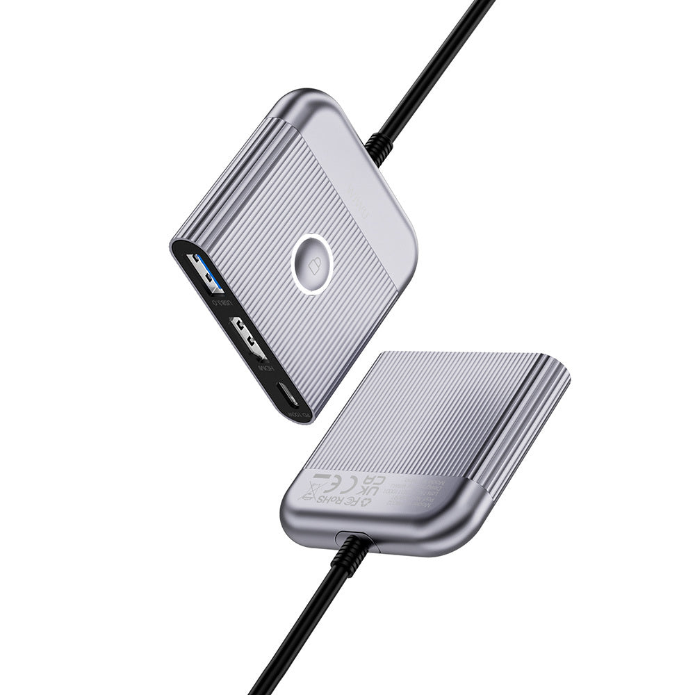 Wiwu Wi-HB8002 Travel Serisi 3in1 HDMI (4K@60Hz) Girişli 100W PD Type-C Hub Bağlantı İstasyonu Gri
