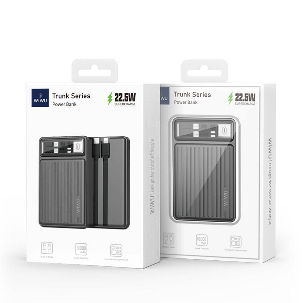 Wiwu Wi-P004 Trunk Serisi Type-C Lightning Çıkışlı Taşınabilir Powerbank PD 22.5W 10000mAh Gri