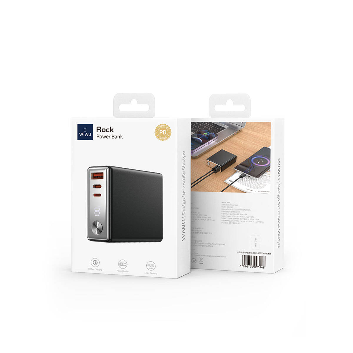 Wiwu Wi-P005 Rock LED Ekranlı Taşınabilir Powerbank PD 20W 10000mAh Beyaz