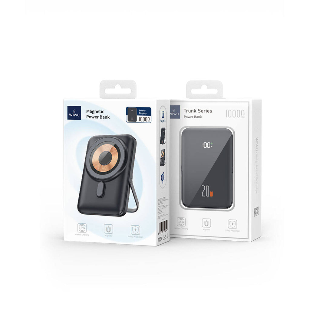 Wiwu Wi-P009 LED Ekranlı Standlı Kablosuz Şarj Özellikli Taşınabilir Powerbank 10000mAh 20W Siyah