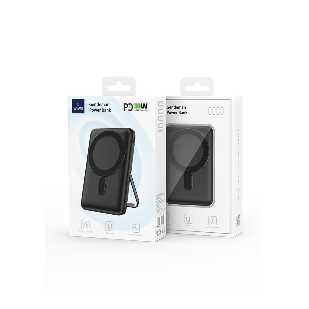 Wiwu Wi-P011 Gentleman Serisi LED Işık Göstergeli Standlı Kablosuz Powerbank 10.000mAh 15W Siyah
