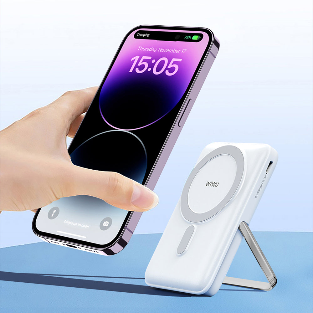 Wiwu Wi-P011 Gentleman Serisi LED Işık Göstergeli Standlı Kablosuz Powerbank 10.000mAh 15W Beyaz