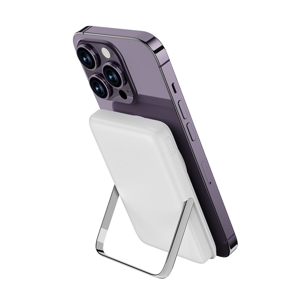 Wiwu Wi-P011 Gentleman Serisi LED Işık Göstergeli Standlı Kablosuz Powerbank 10.000mAh 15W Beyaz