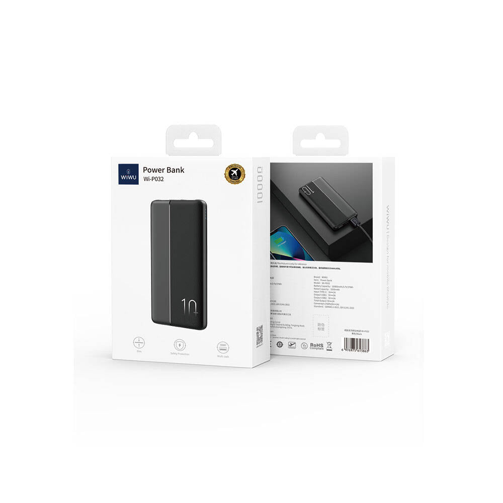 Wiwu Wi-P032 Dual USB-A ve Type-C PD LED Işık Göstergeli Taşınabilir Powerbank 10000mAh Beyaz