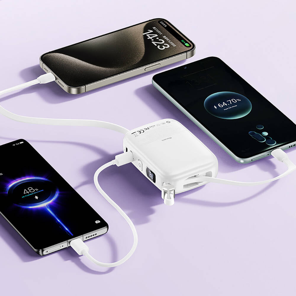 Wiwu Wi-P042 Monaco Serisi Lightning ve Type-C Kablolu Dijital LED Göstergeli Askılı Powerbank 10000mAh Beyaz
