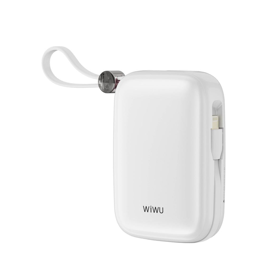 Wiwu Wi-P042 Monaco Serisi Lightning ve Type-C Kablolu Dijital LED Göstergeli Askılı Powerbank 10000mAh Beyaz