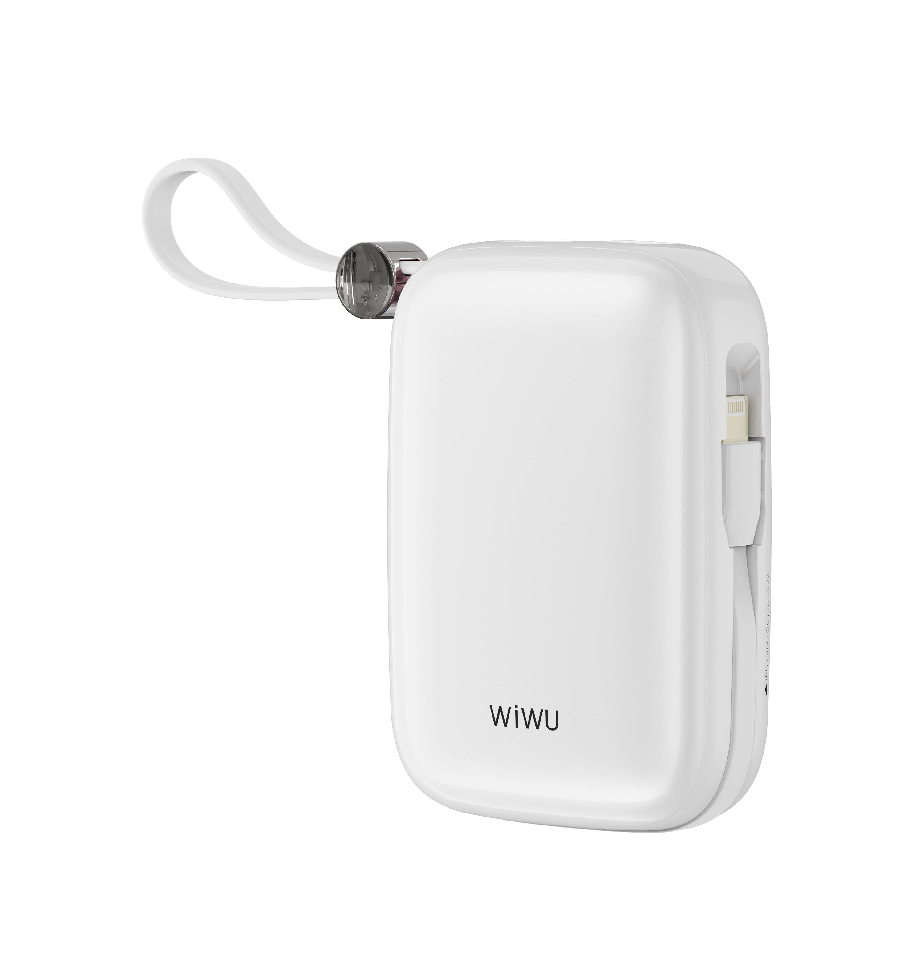 Wiwu Wi-P042 Monaco Serisi Lightning ve Type-C Kablolu Dijital LED Göstergeli Askılı Powerbank 10000mAh Beyaz