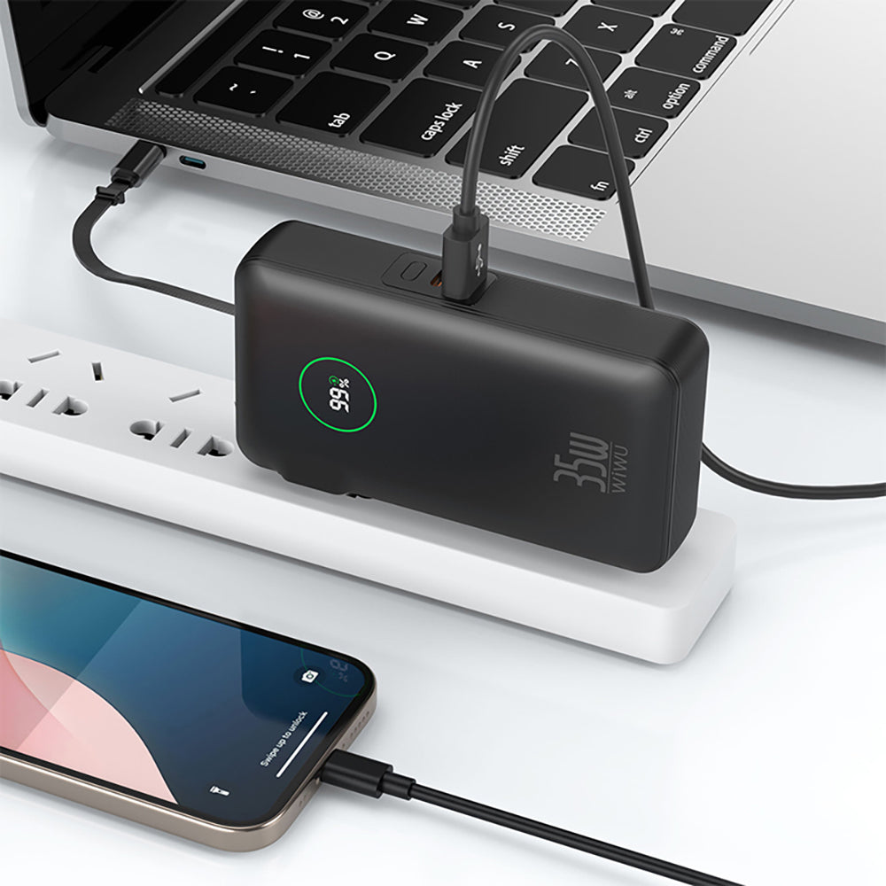 Wiwu Wi-P049 Noble Serisi Type-C Kablolu Dijital LED Göstergeli Powerbank PD 35W 10000mAh Beyaz