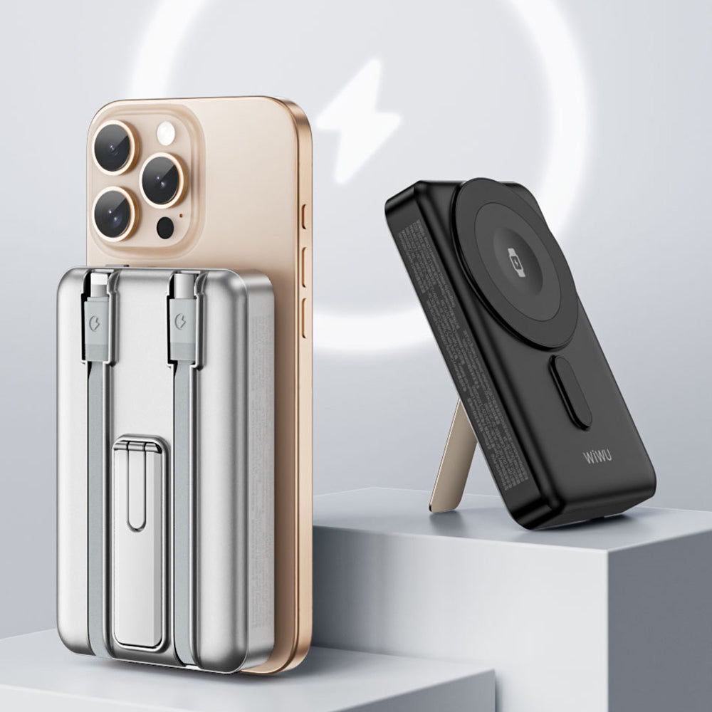 Wiwu Wi-P056 Taşınabilir Wireless Şarj ve PD Hızlı Şarj Özellikli Powerbank 15W 10000mAh Siyah