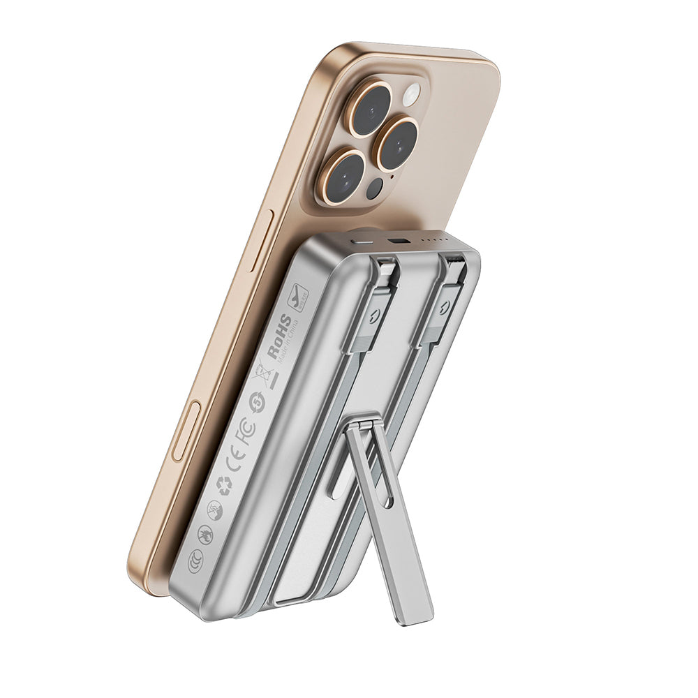 Wiwu Wi-P056 Taşınabilir Wireless Şarj ve PD Hızlı Şarj Özellikli Powerbank 15W 10000mAh Gri