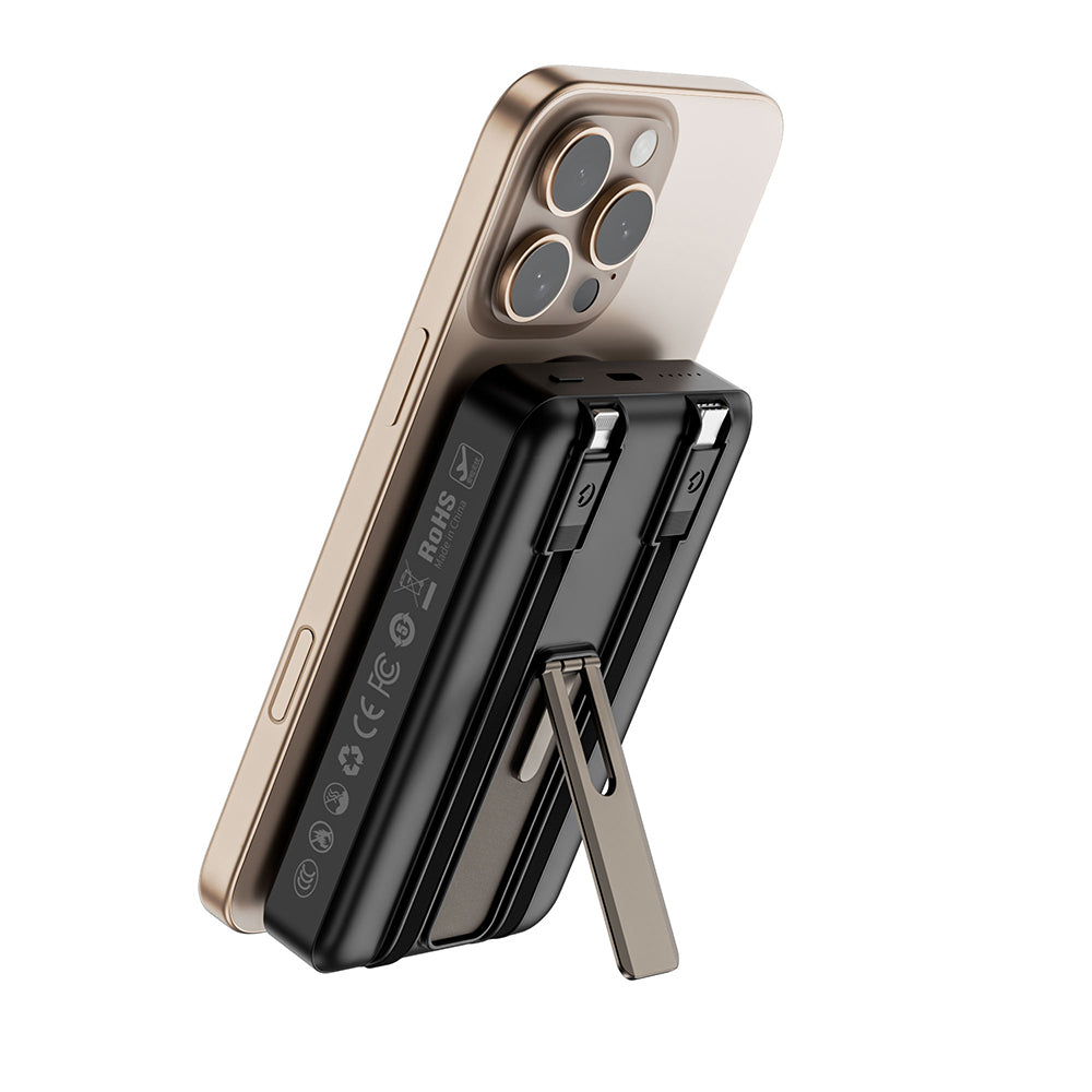 Wiwu Wi-P056 Taşınabilir Wireless Şarj ve PD Hızlı Şarj Özellikli Powerbank 15W 10000mAh Gri