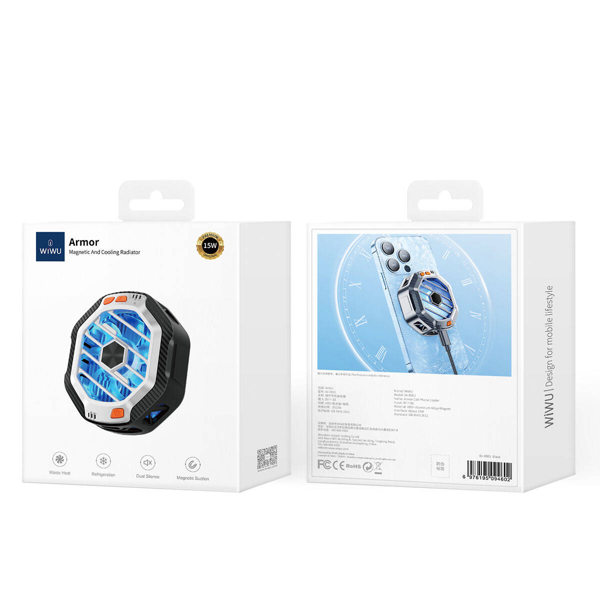 Wiwu Wi-R001 15W M-safe Şarj Özellikli RGB Işıklı Telefon Soğutucu Fan Siyah