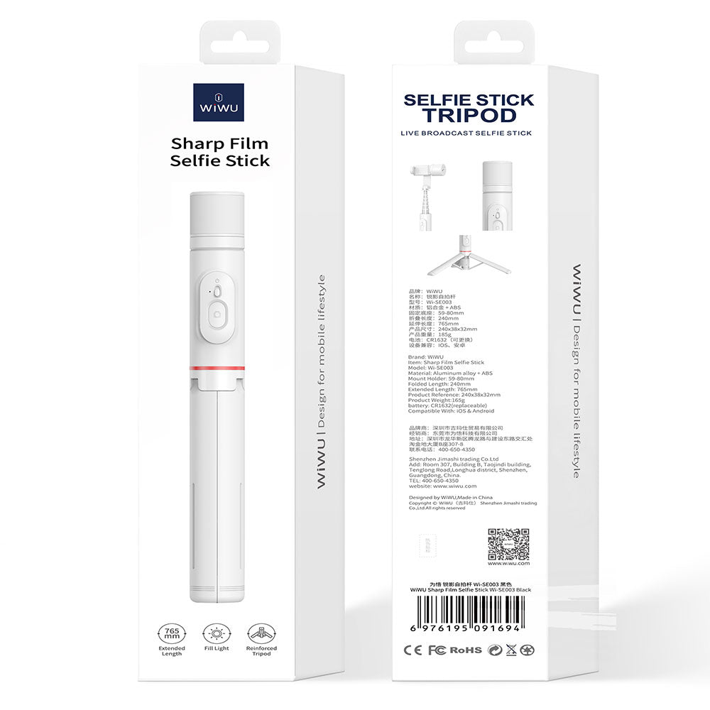 Wiwu Wi-SE003 Sharp Film Serisi Çok Fonksiyonlu Işıklı Sabitleyici Canlı Yayın Tripod Selfie Çubuğu Siyah