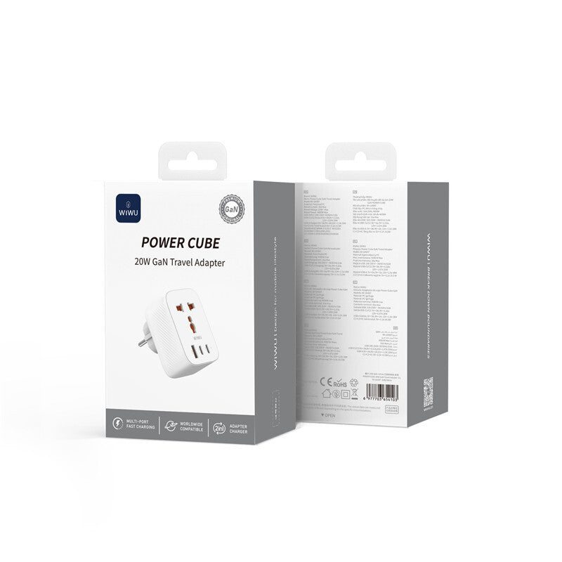 Wiwu Wi-UA007 GaN Tech PD Hızlı Şarj Özellikli Seyehat Şarj Başlığı 20W Beyaz
