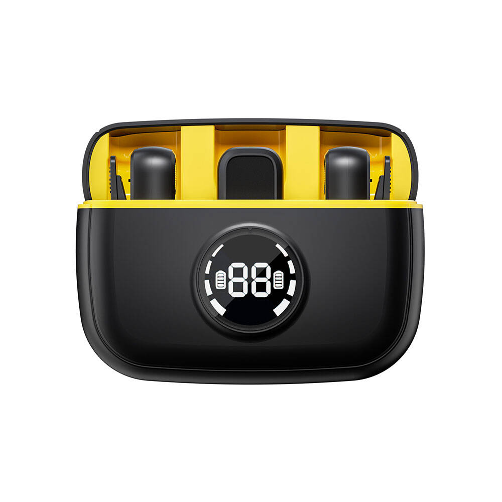 Wiwu Wi-WM003 Dijital LED Göstergeli Type-C & Lightning Portlu Çift Kablosuz Yaka Mikrofonu Siyah