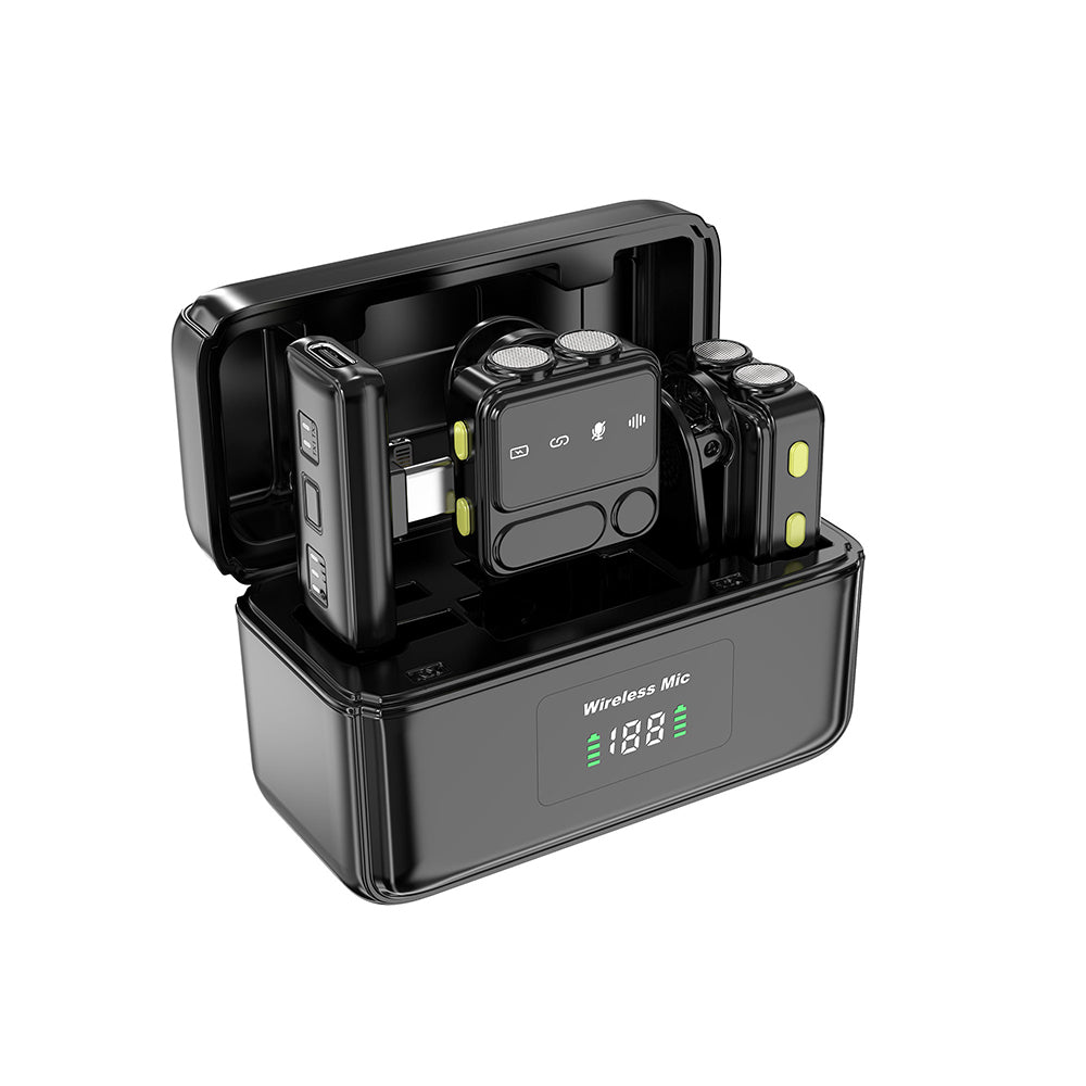 Wiwu Wi-WM005 2in1 Type-C ve Lightning Portlu ANC Özellikli Kablosuz Yaka Mikrofonu Siyah