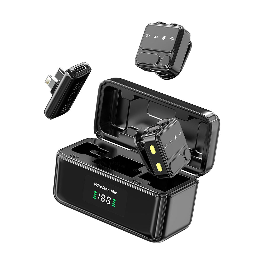 Wiwu Wi-WM005 2in1 Type-C ve Lightning Portlu ANC Özellikli Kablosuz Yaka Mikrofonu Siyah