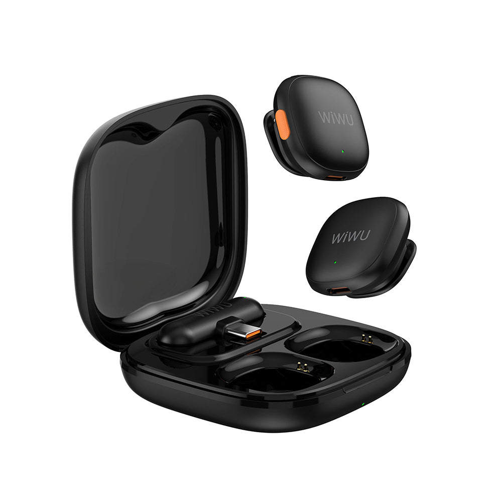 Wiwu Wi-WM006 2in1 Type-C Portlu Yapay Zeka Destekli ANC Özellikli Kablosuz Yaka Mikrofonu Siyah