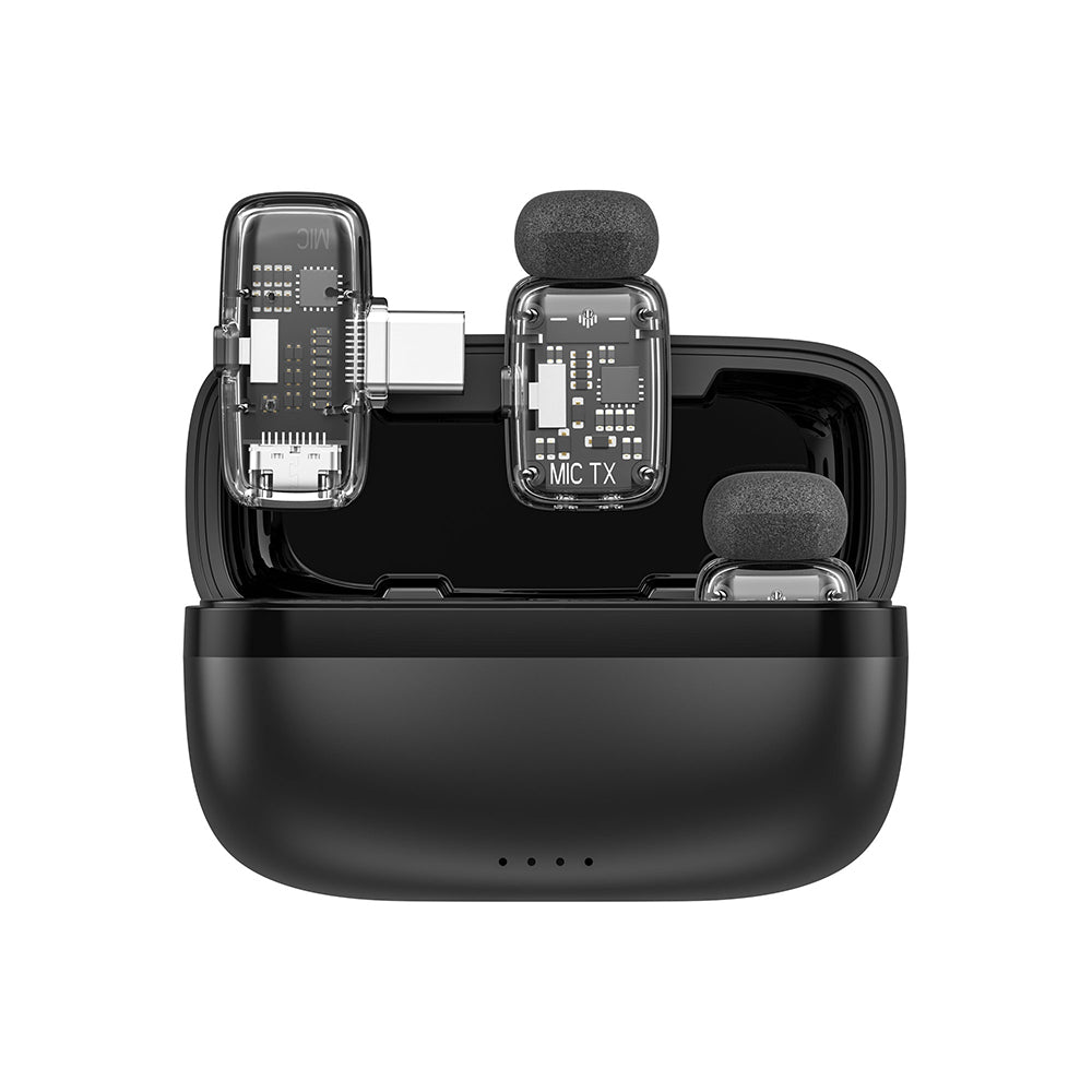 Wiwu Wi-WM008 2in1 Type-C Portlu ANC Özellikli Kablosuz Yaka Mikrofonu Siyah