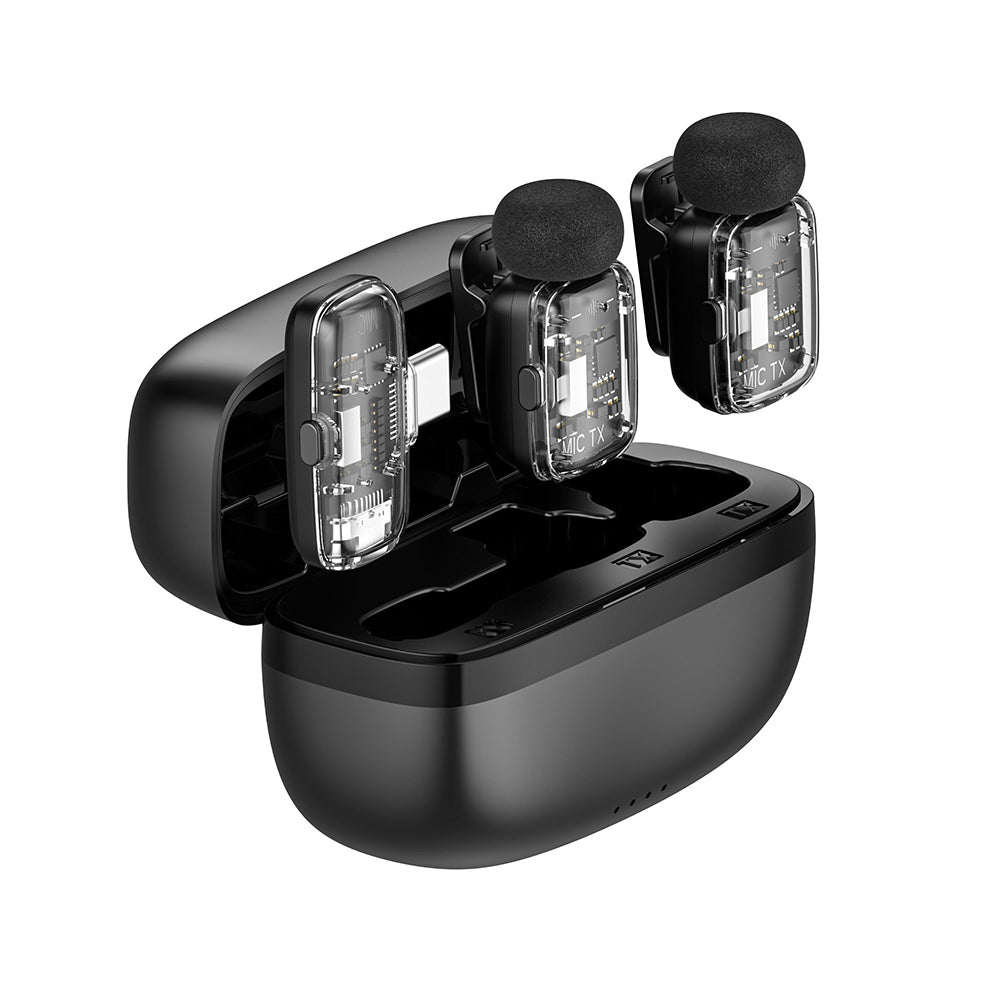 Wiwu Wi-WM008 2in1 Type-C Portlu ANC Özellikli Kablosuz Yaka Mikrofonu Siyah