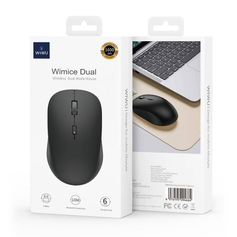 Wiwu WM108 Wimice 1600 DPI Bluetooth Ve Wireless Dual Mod Kablosuz Mouse Beyaz