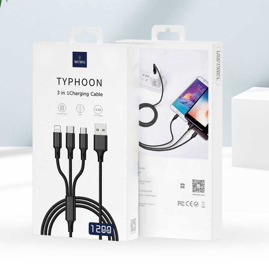 Wiwu YZ108 3 in 1 Usb Kablo Siyah