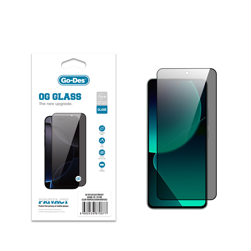 Xiaomi Mi 13T Pro Go Des OG Glass Privacy Antistatik Temperli Cam Ekran Koruyucu Siyah