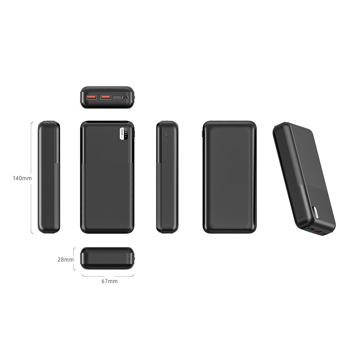 Xipin PX722 Hızlı Şarj Özellikli LED Işık Göstergeli Dual USB Taşınabilir Powerbank 20000mAh Siyah