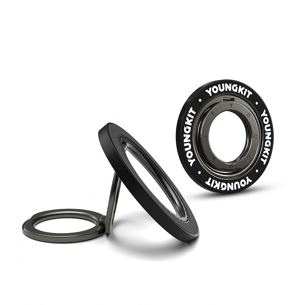 Youngkit Magnetik 360 Derece Dönebilen Double Ring Serisi Parmak Ring Stand Siyah